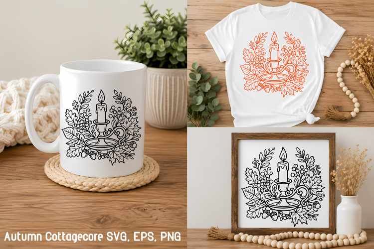 Autumn Candle with Leaves and Acorns SVG