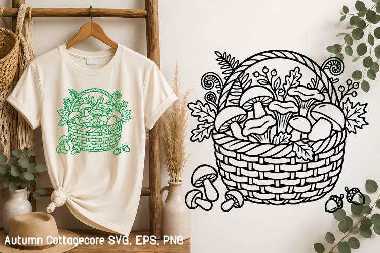Autumn Mushroom Basket Cottagecore SVG