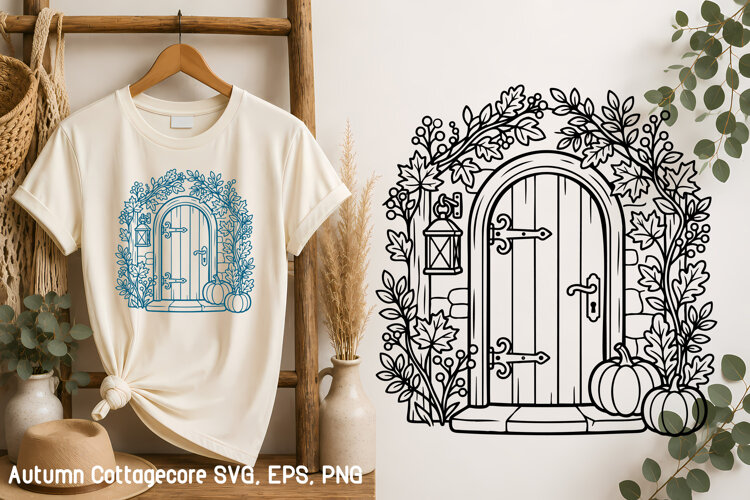 Autumn Cottage Door with Pumpkins SVG example image 1