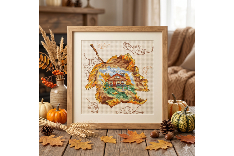 Autumn Landscape Cottage House PDF Cross stitch pattern