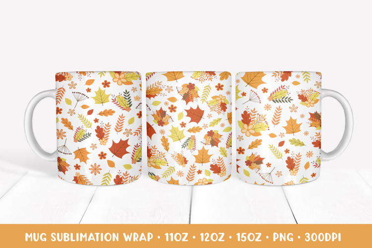 Autumn Mug Sublimation Wrap. Fall Leaves Mug Designs APM2822