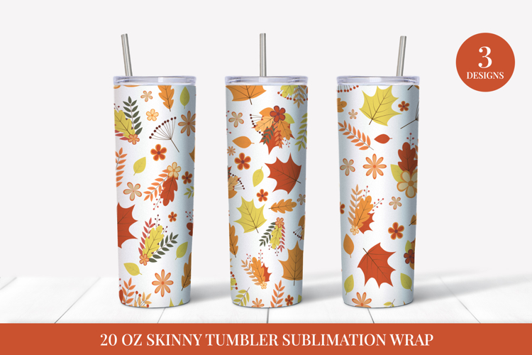 Fall Tumbler Wrap Sublimation. Autumn Leaves Tumbler AP02822