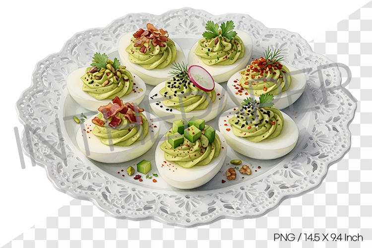 Avocado Deviled Eggs Watercolor Illustration PNG