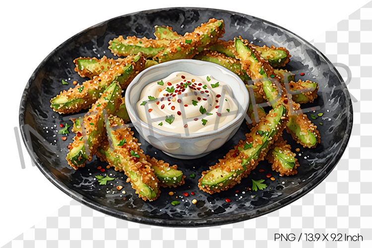 Avocado Fries Watercolor Clipart Illustration PNG