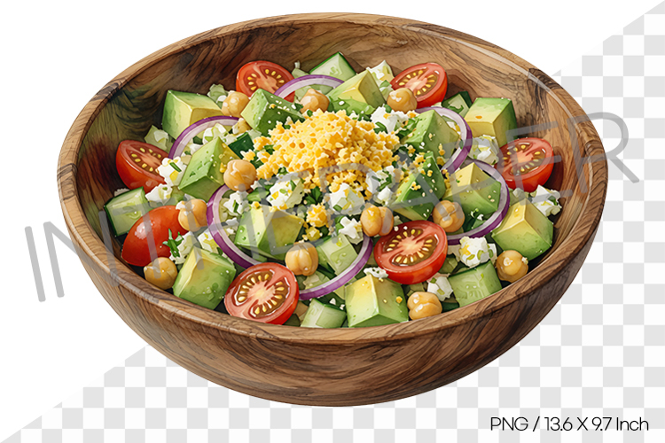 Avocado Salad Bowl Watercolor Clipart Illustration PNG