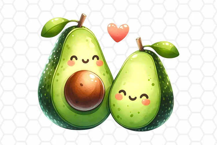 Avocados in Love Watercolor Clipart, Valentine Sublimation