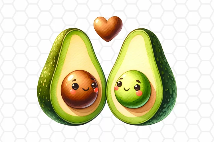 Avocados in Love Watercolor Clipart, Valentine Sublimation