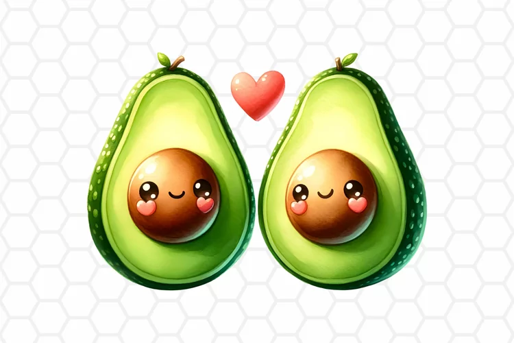 Avocados in Love Watercolor Clipart, Valentine Sublimation