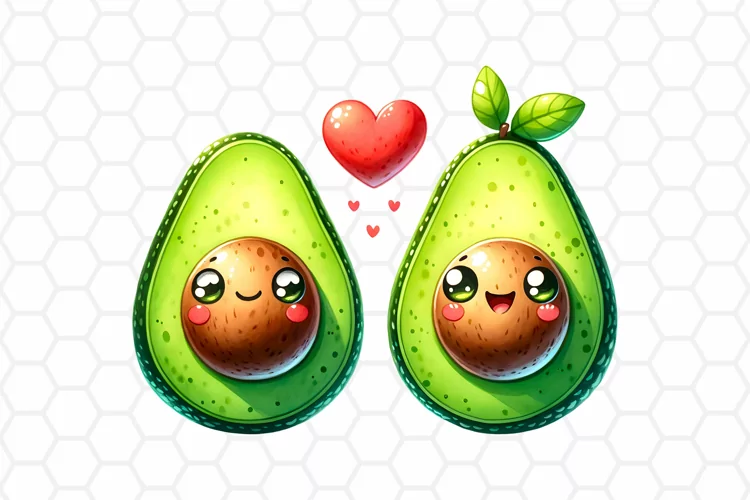 Avocados in Love Watercolor Clipart, Valentine Sublimation