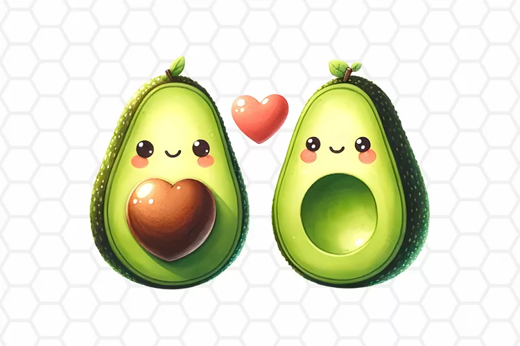 Avocados in Love Watercolor Clipart, Valentine Sublimation