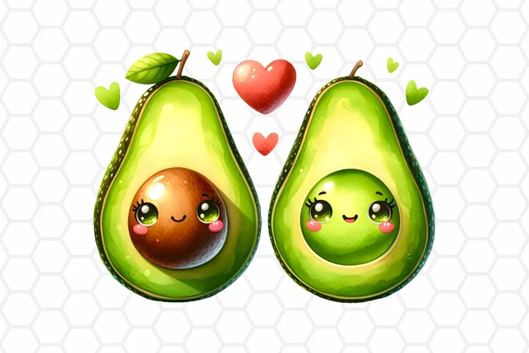 Avocados in Love Watercolor Clipart, Valentine Sublimation