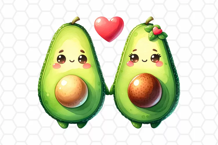 Avocados in Love Watercolor Clipart, Valentine Sublimation