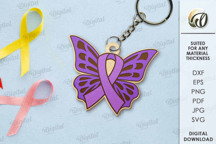 Awareness ribbons keychain Laser Cut. Keyring SVG