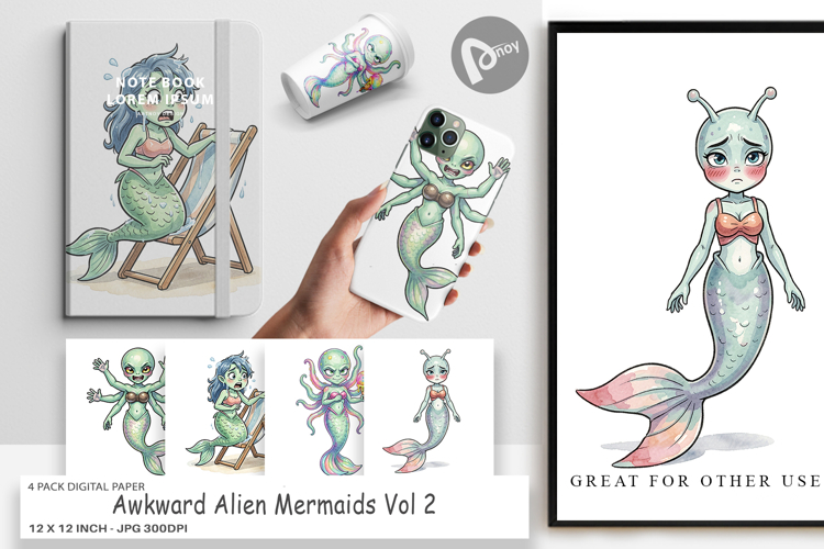 Awkward Alien Mermaids Digital Paper