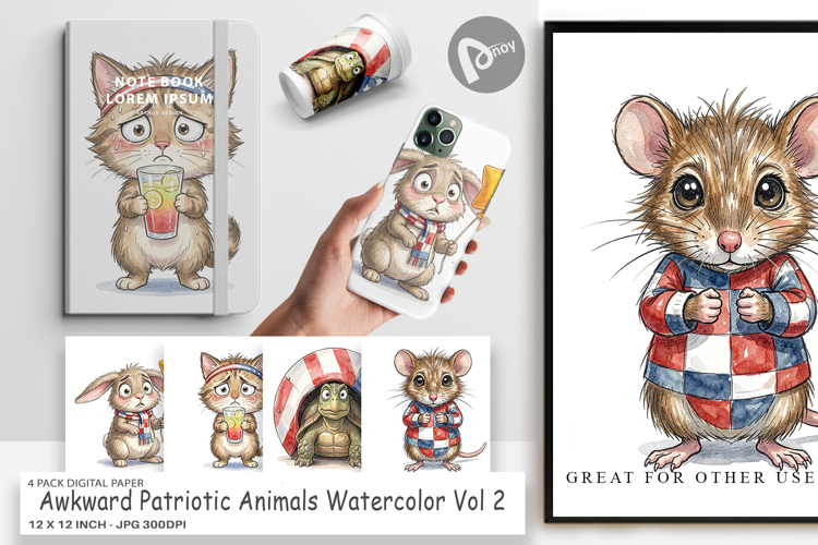 Awkward Patriotic Animals Digital Paper