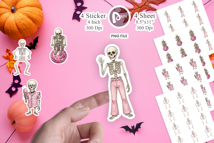 Awkward Pink Skeleton Sticker