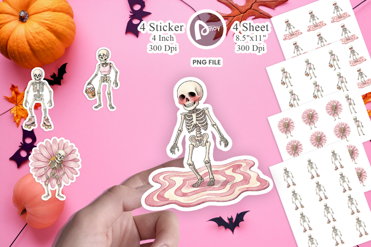 Awkward Pink Skeleton Sticker