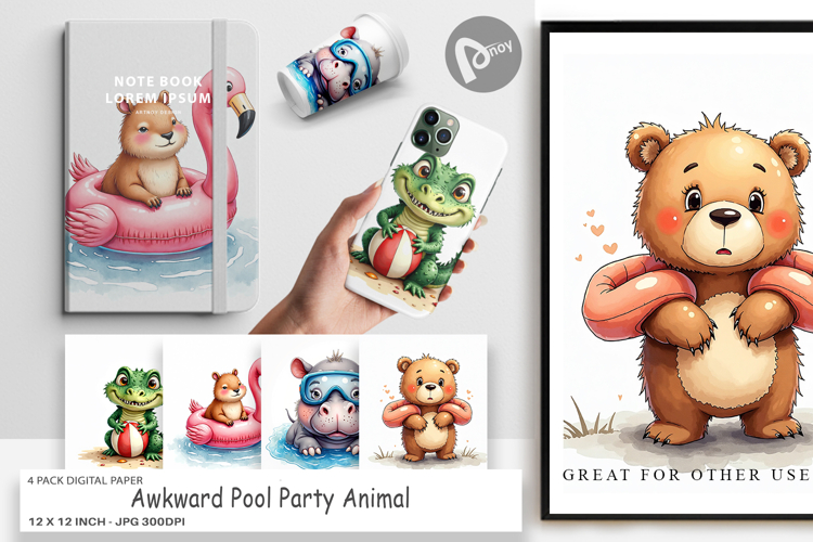 Awkward Pool Party Animal Digital Paper