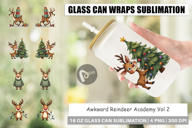 Awkward Reindeer Academy Glass Can