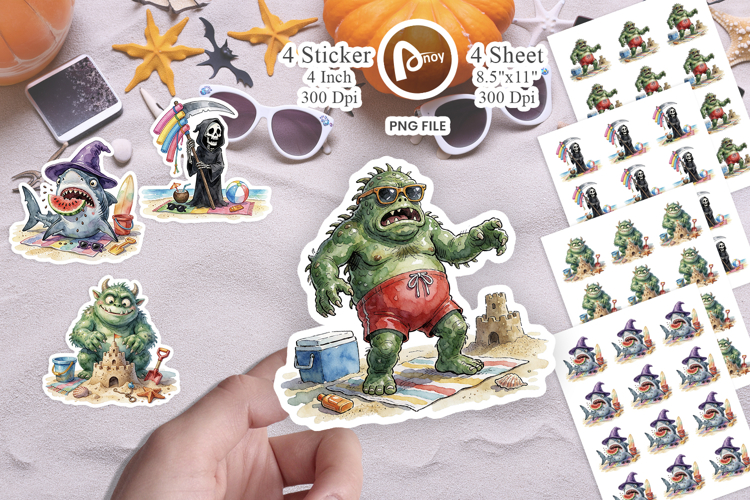 Retro Monster Beach Sticker