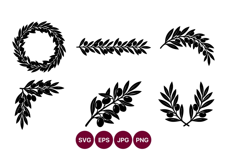 Olive Branch Wreaths Clip Art for Designers
