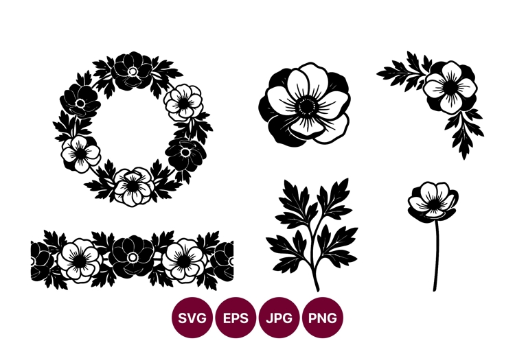 Floral wreaths and stems vector