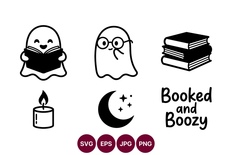 Cozy Ghosts Reading Books Clip Art