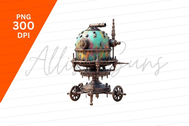 Steampunk Apparatus On Wheels Isolated On White