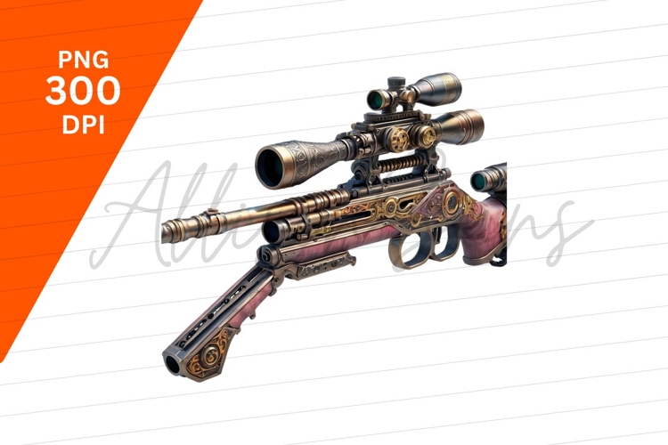 Ornate Steampunk Rifle With Scope On White