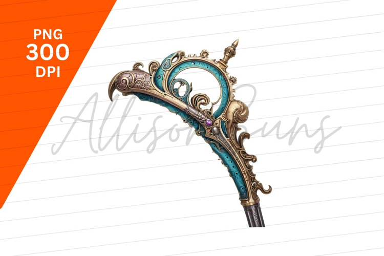 Ornate Scepter Fantasy Royal Golden Turquoise Design