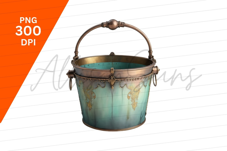 Ornate Metallic Bucket With Handle Isolated