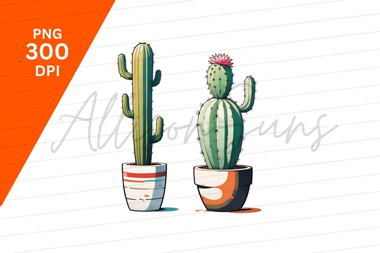 Two Potted Cacti With Pink Flower