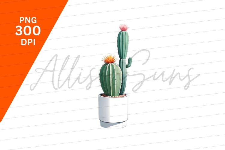 Two Blooming Cacti In White Pot Clipart Png