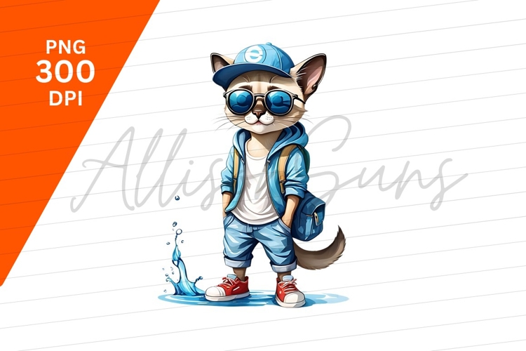 Fashionable Cat Cartoon Character In Cool Outfit