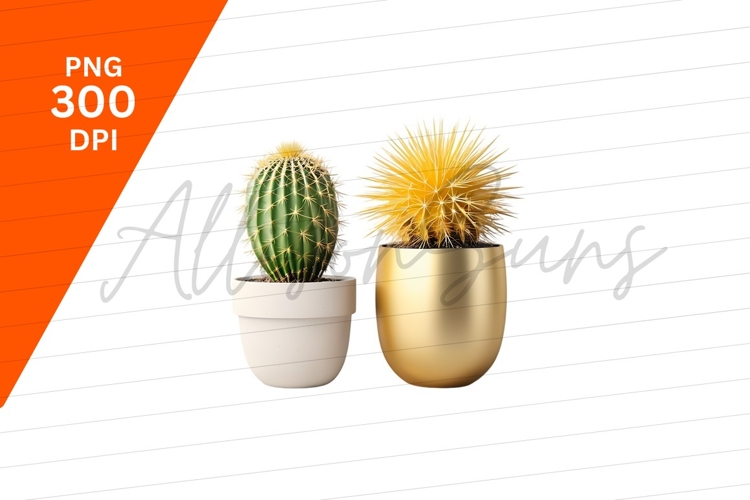 Two Cactus Plants In Modern Pots Clipart Png