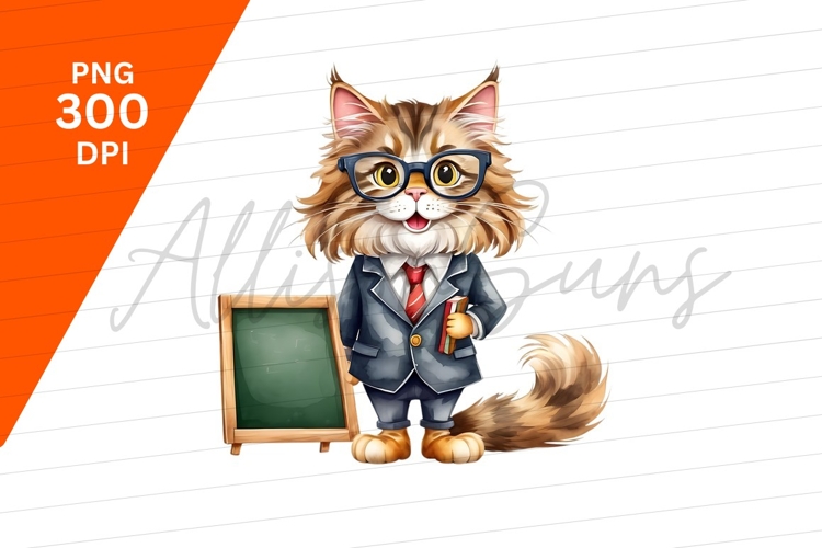 Cat Teacher Near Blackboard Clipart Png