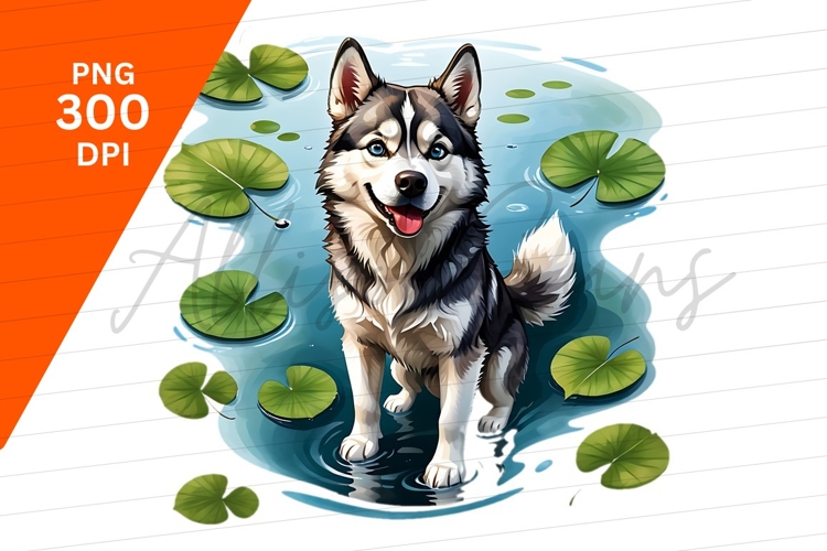 Cartoon Husky Dog In Pond Clipart Png