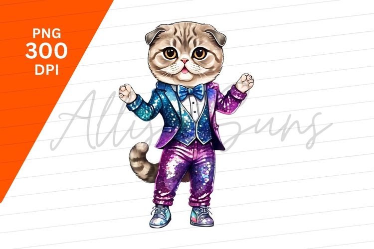 Stylish Cat Wearing A Sparkling Suit Clipart Png