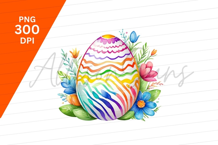 Watercolor Easter Egg With Colorful Flowers Clipart Png