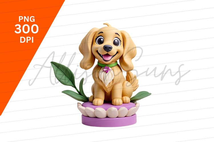 Cartoon Dog Sitting With Flowers Clipart Png