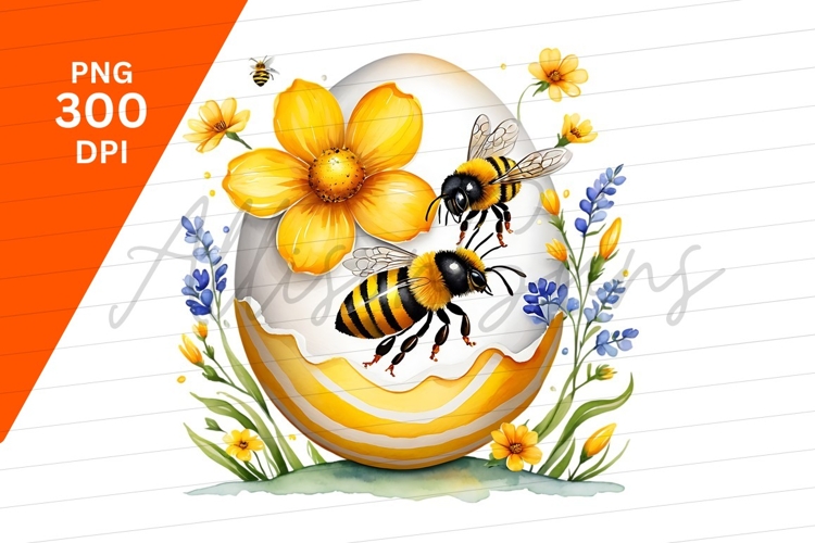 Easter Egg With Bees And Flowers Clipart Png