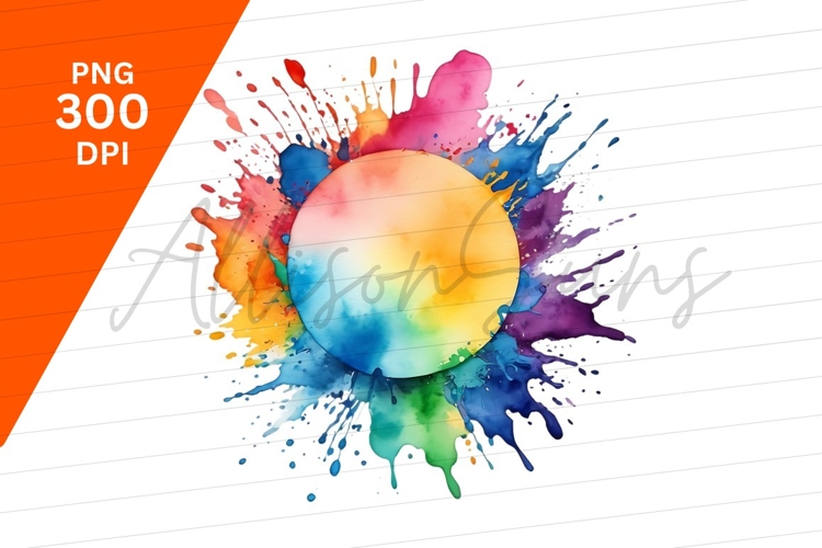 Watercolor Circle With Colorful Paint Splatters Clipart Png