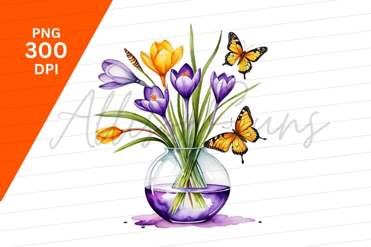 Crocus Flowers With Butterflies Clipart Png