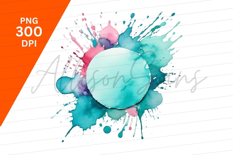 Watercolor Circle Frame With Paint Splatters PNG