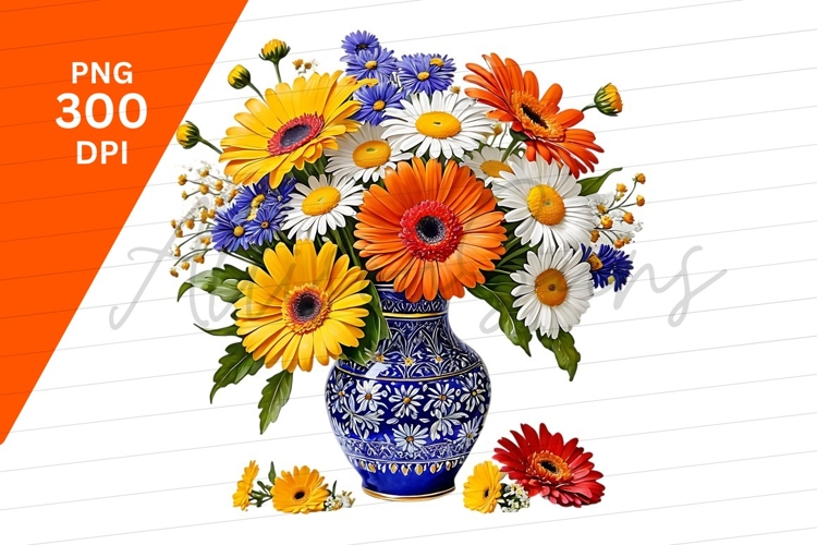 Floral Still Life In Blue Vase Clipart