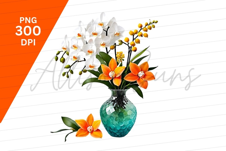 Elegant Orchid Floral Arrangement Clipart Png example image 1