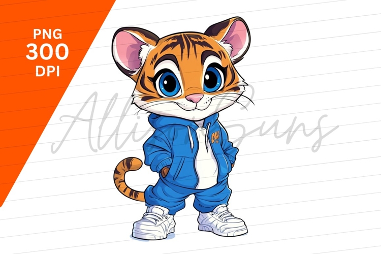 Cartoon Tiger Wearing Hoodie Clipart Png example image 1