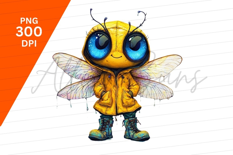 Cartoon Bee Illustration In Raincoat Clipart Png example image 1