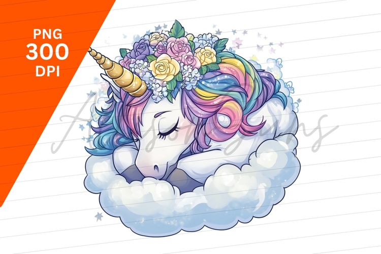 Sleeping Unicorn With Flowers Clipart Png