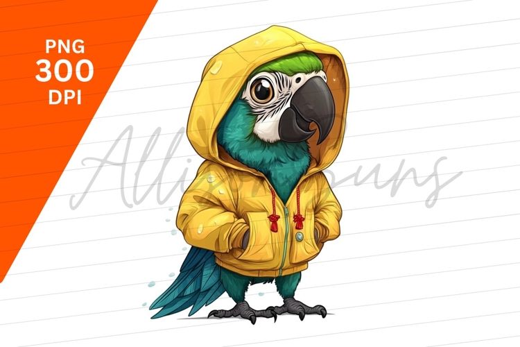Parrot Wearing Yellow Raincoat Clipart Png